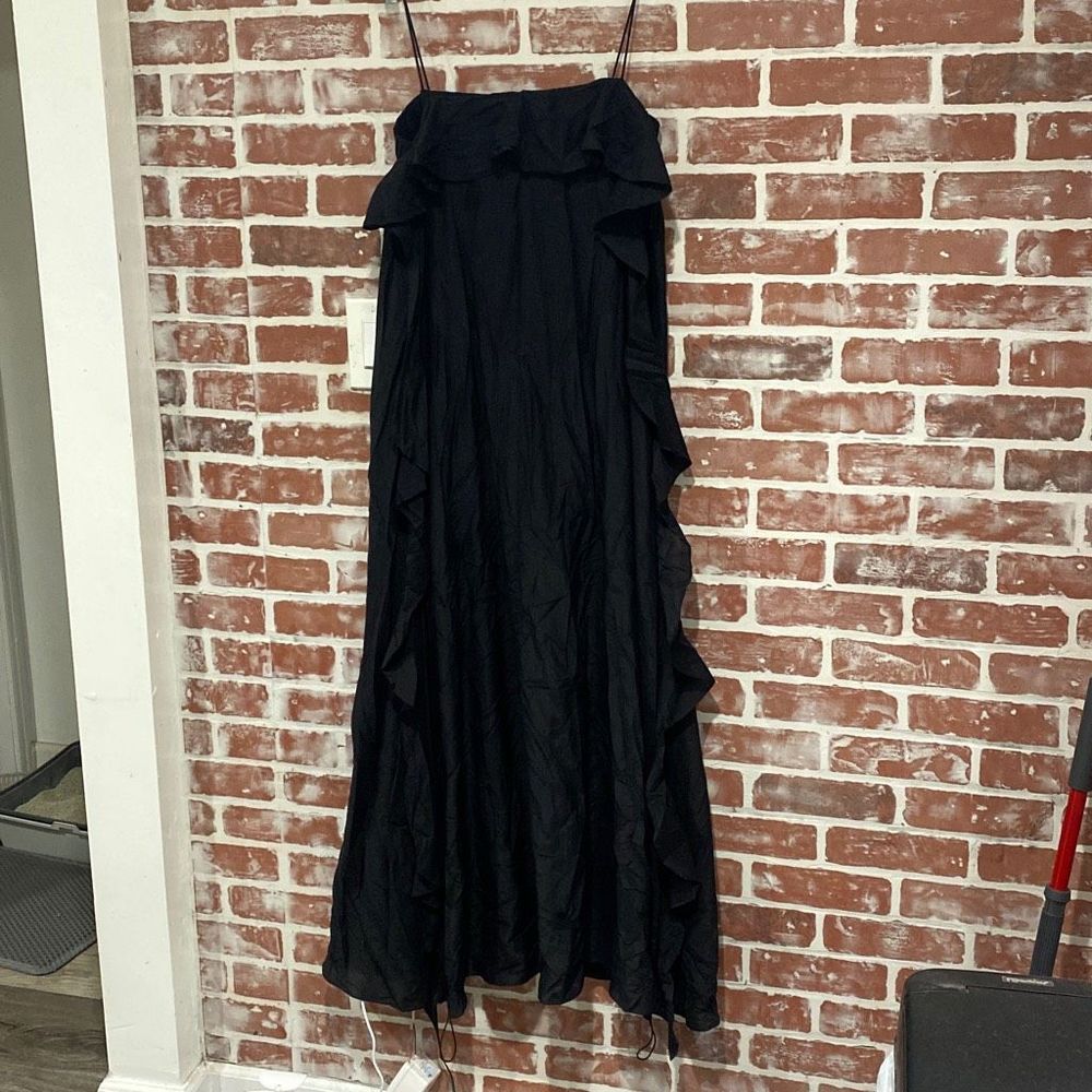 COS Cinched Tie Ruffle Silk Blend Balloon Maxi Dress Black Size 12